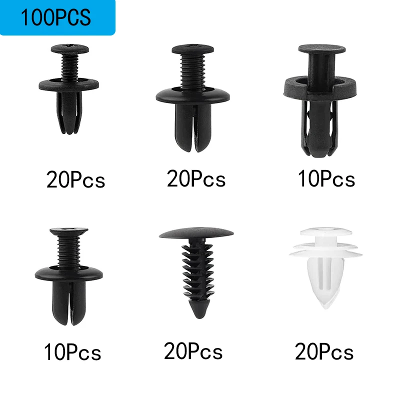 

100pcs Car Retainer Clips 6 Size Plastic Fasteners Kit Auto Trim Panel Clip Mixed Car Body Bumper Rivet Set Replacement Push Pin