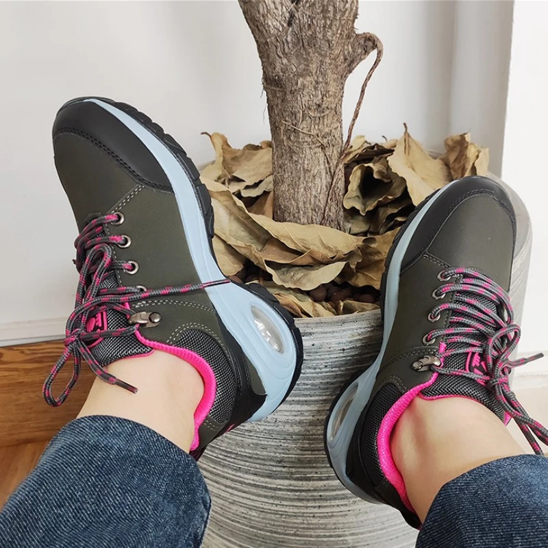 

2025 Platform Shoes Women's Casual Hiking Shoes PU Leather Surface Outdoor Wear-resistant Women's Walking Fitness Sports Shoes