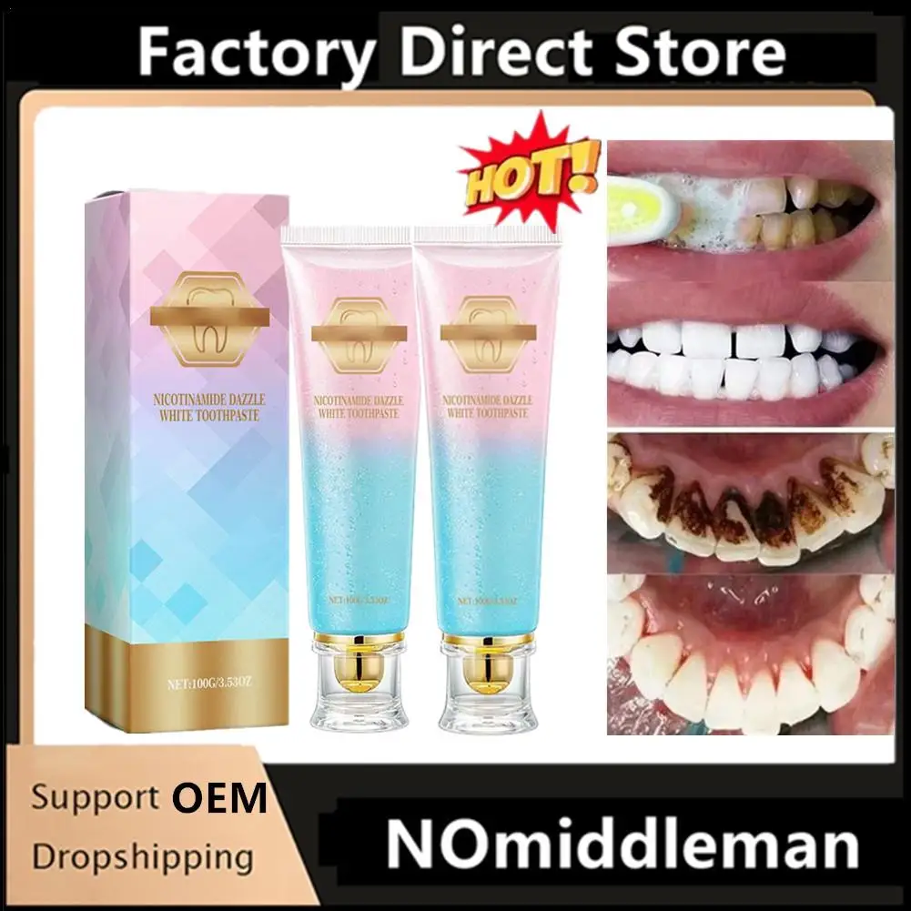 2Pcs Nicotinamide Whitening Stain Removal Toothpaste Freshens Breath Improves Yellow Teeth Probiotic Toothpaste Fresh Care