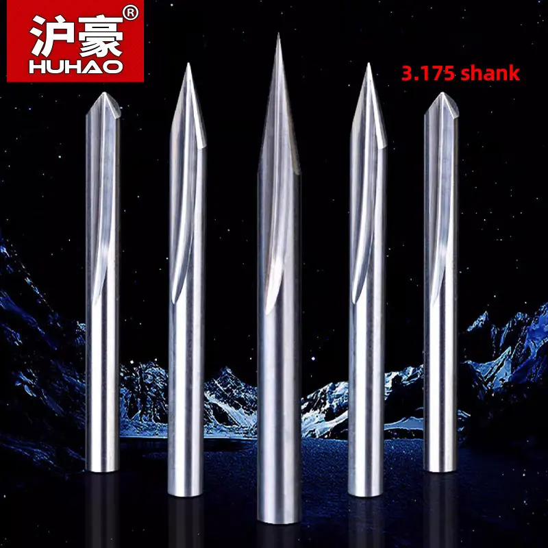 HUHAO 5pcs Engraving Bit Set Wood V Shape Carving Bit 3.175mm Shank CNC Router Bit 2 Flute Milling Cutter for Wood Acrylic MDF