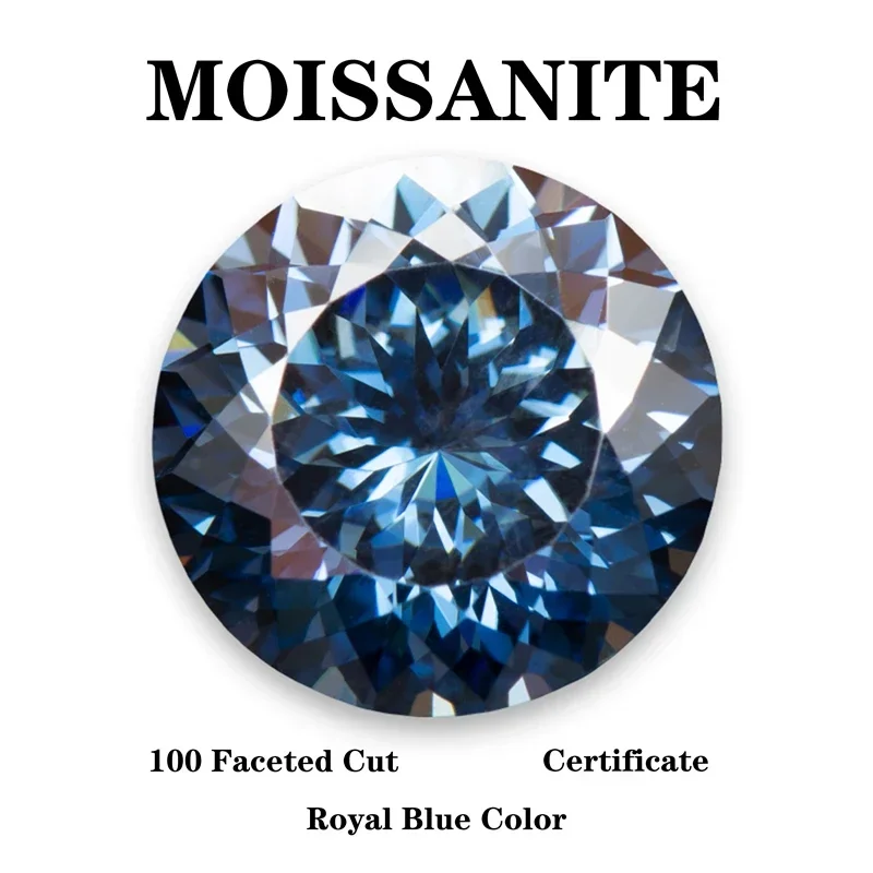 

Moissanite Stone 100 Faceted Cut Natural Royal Blue Color Round Shape DIY Advanced Jewelry Making Materials with Certificate