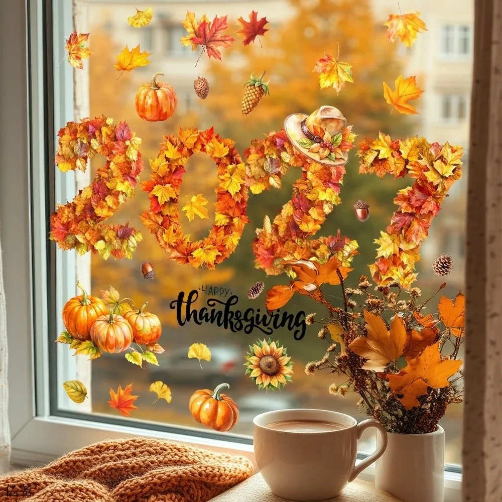 Two-sided 2027 Static Cling Decal Removable Static DIY Christmas Glass Window Sticker Festive Atmosphere Decorative Stickers
