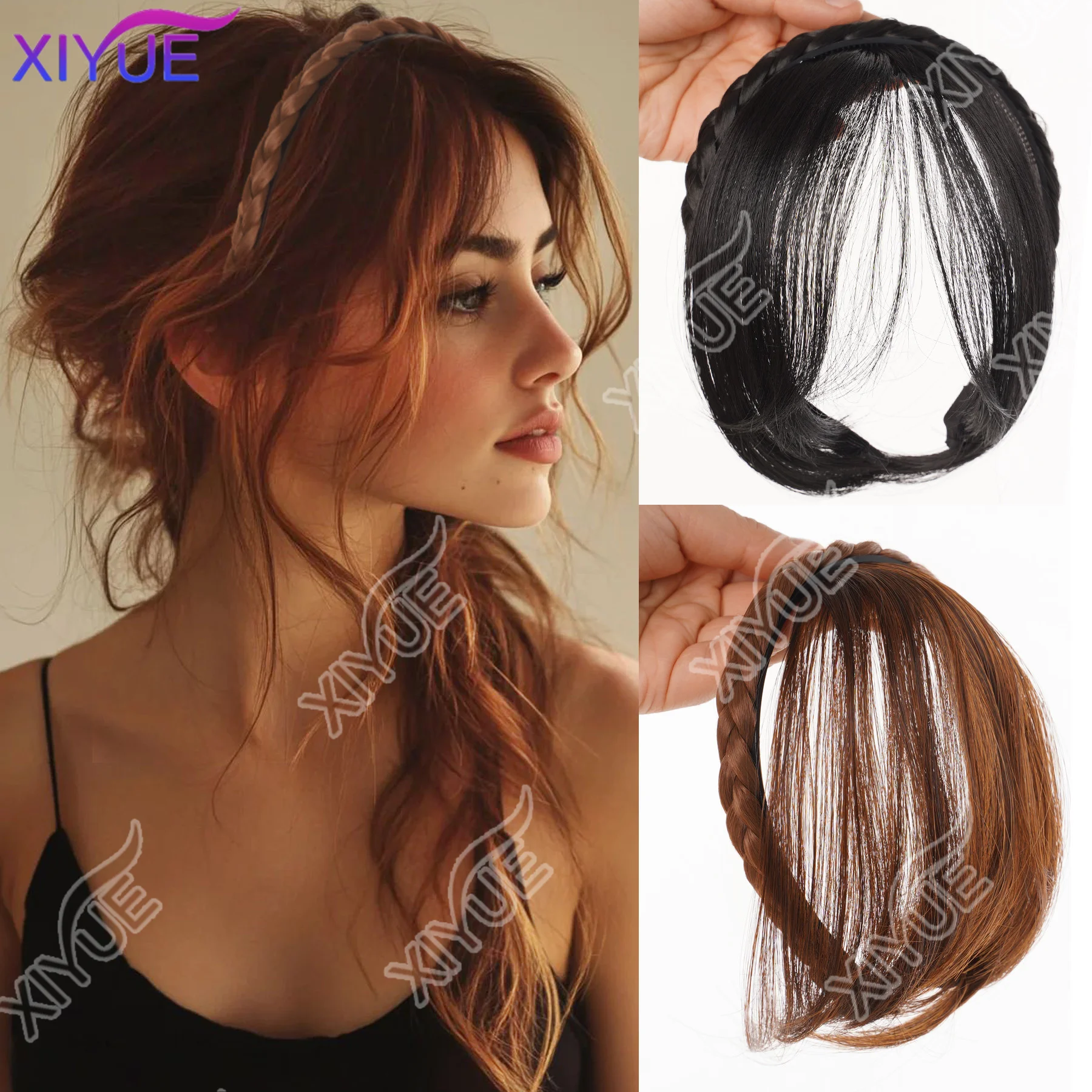 

XIYUE новые синтетические аксессуары для волос с челкой, косички, повязка на голову, наращивание волос, высокотемпературное волокно, искусственные волосы для женщин