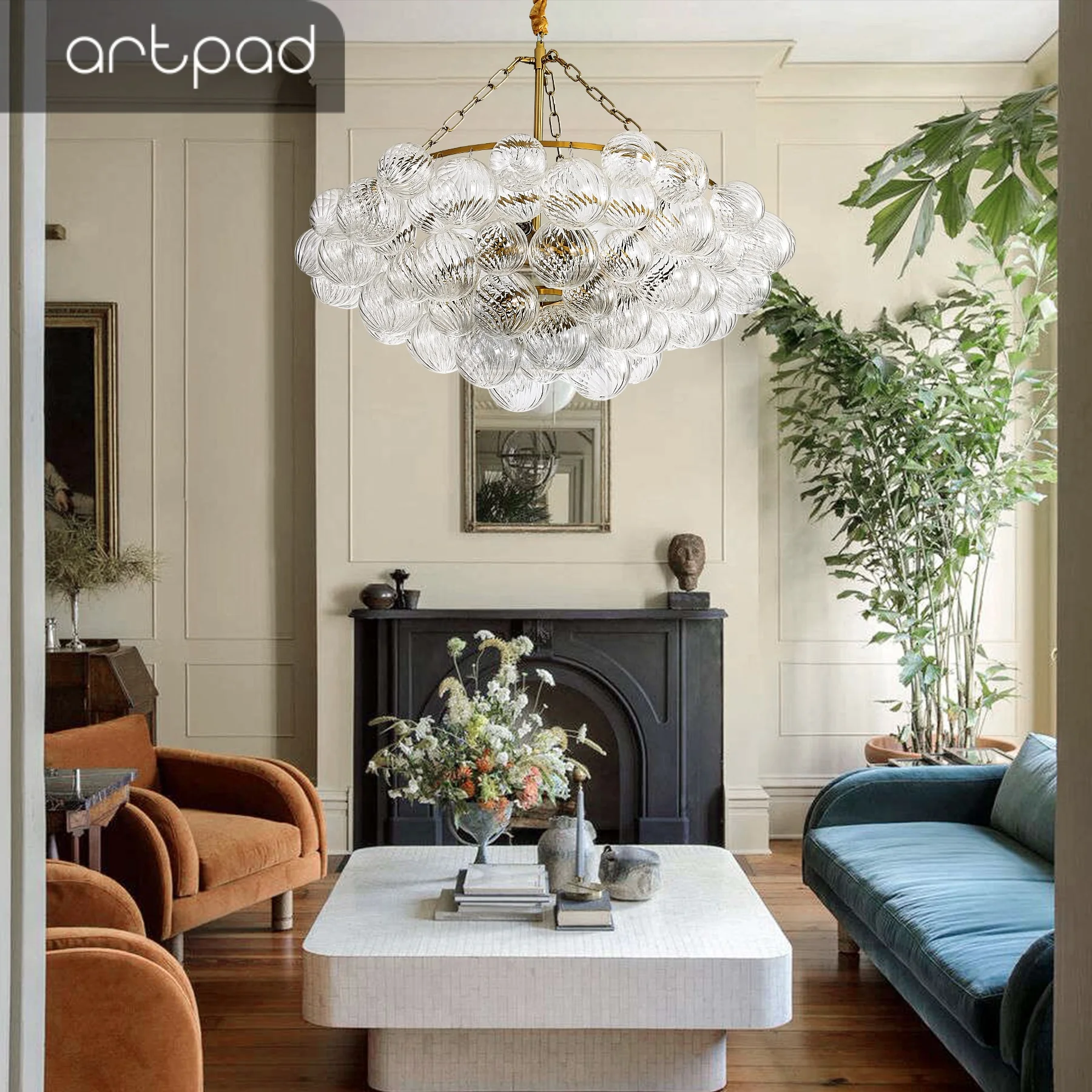 

Mid Century Clear Glass Bubble Ball Chandeliers Lights Living Room Swirled Ribbed Globe Chandelier Bowl Dining Room Over Table