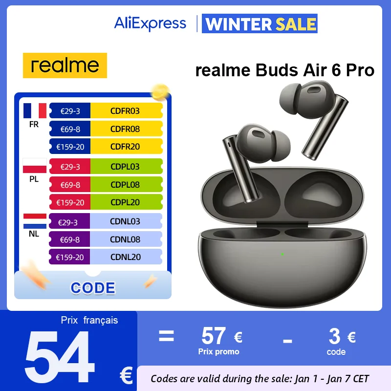 Global Version realme Buds Air 6 Pro Wireless Earphone 50dB Active Noise Cancellation Up to 40Hours Battery Life Headphone