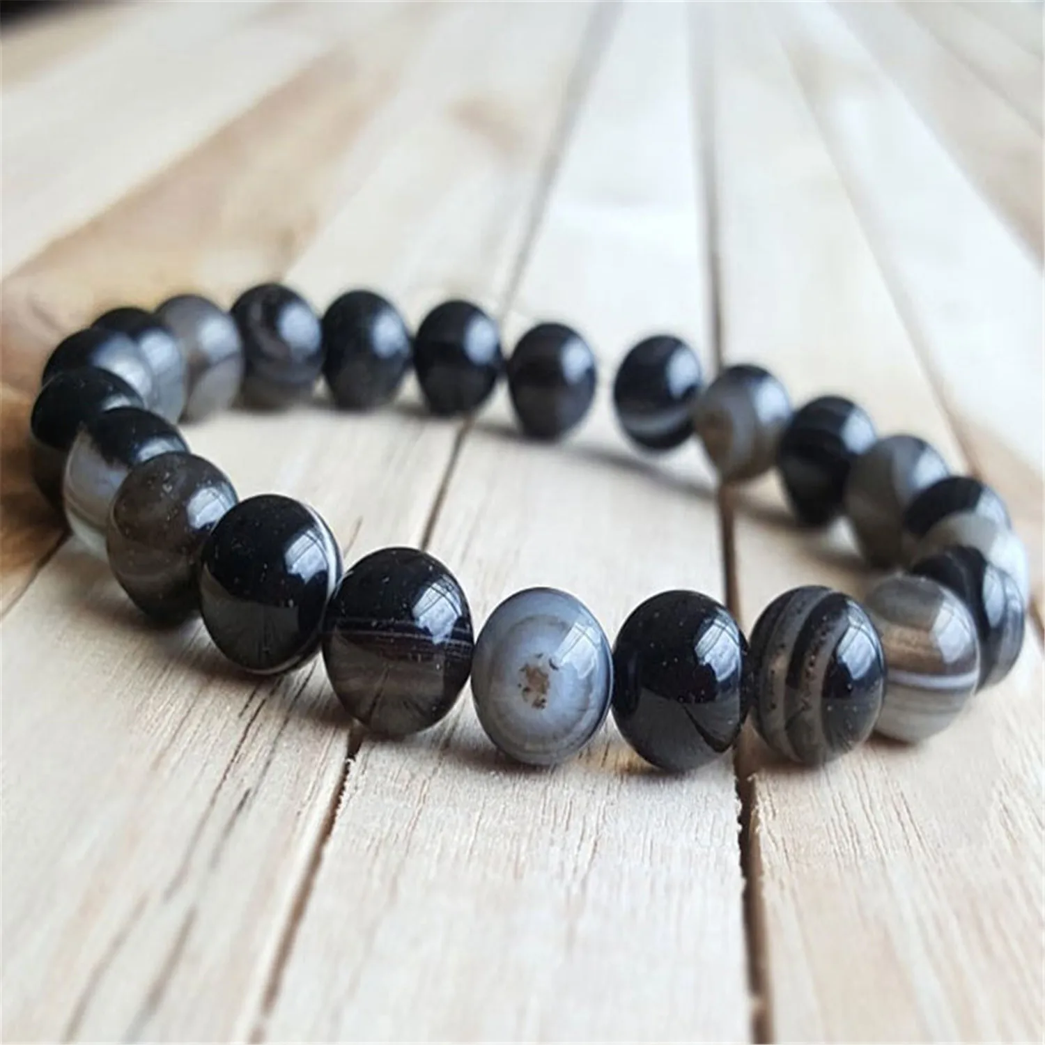 

8mm Natural Black Eye Agate Mala Bracelet Unisex Chain Jewelry Lovers Trendy Women Charm Bangle Prayer