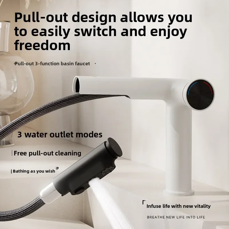 Lifting and pulling basin faucet Milk white bathroom faucet pulling two functions