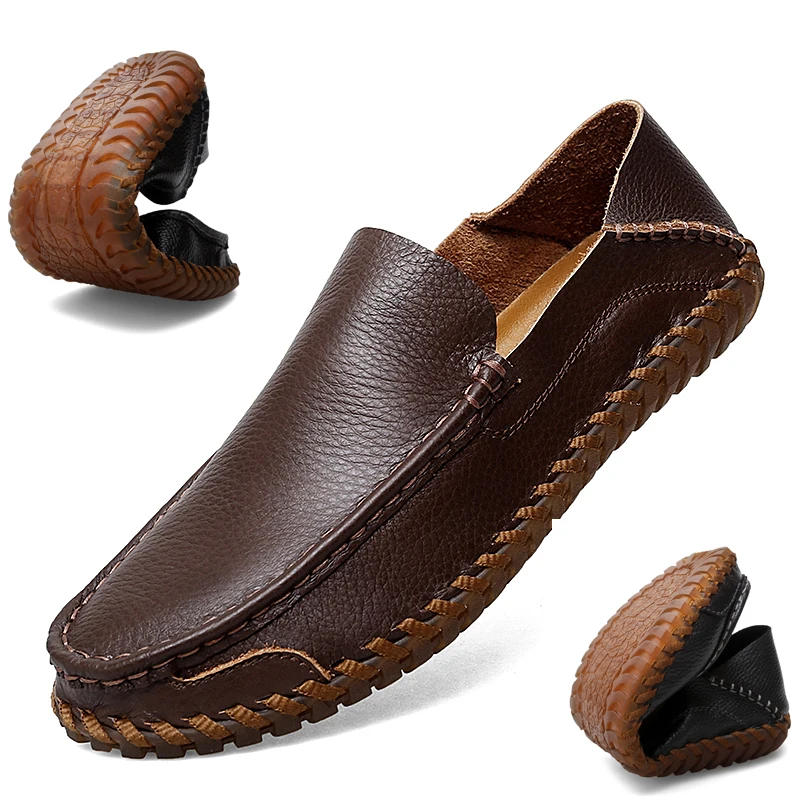 Brand Men's Soft Genuine Leather Driving Shoes Breathable Designer Outdoor Loafers Casual Flat Moccasins Fashionable