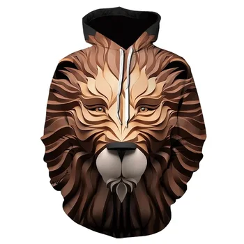 여우 호랑이 얼굴 3D 프린트 후디, 동물 멋진 긴 소매 스웨터, 사자 캐주얼 오버사이즈 상의, 패션