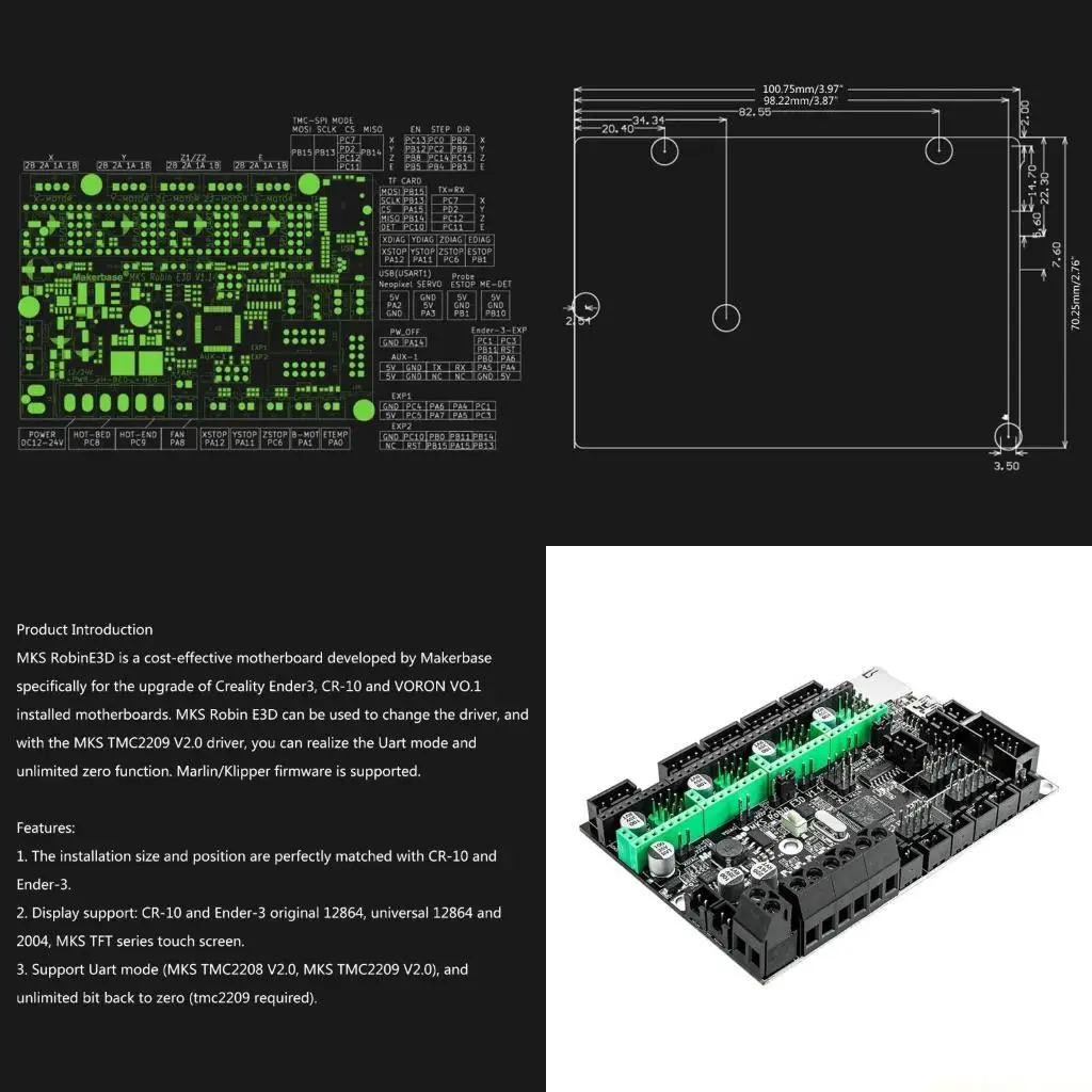 3D Printer Motherboard Replacement for MKS Robin 3D Printer Motherboard 32 Bit Control Board for CR10 Ender3