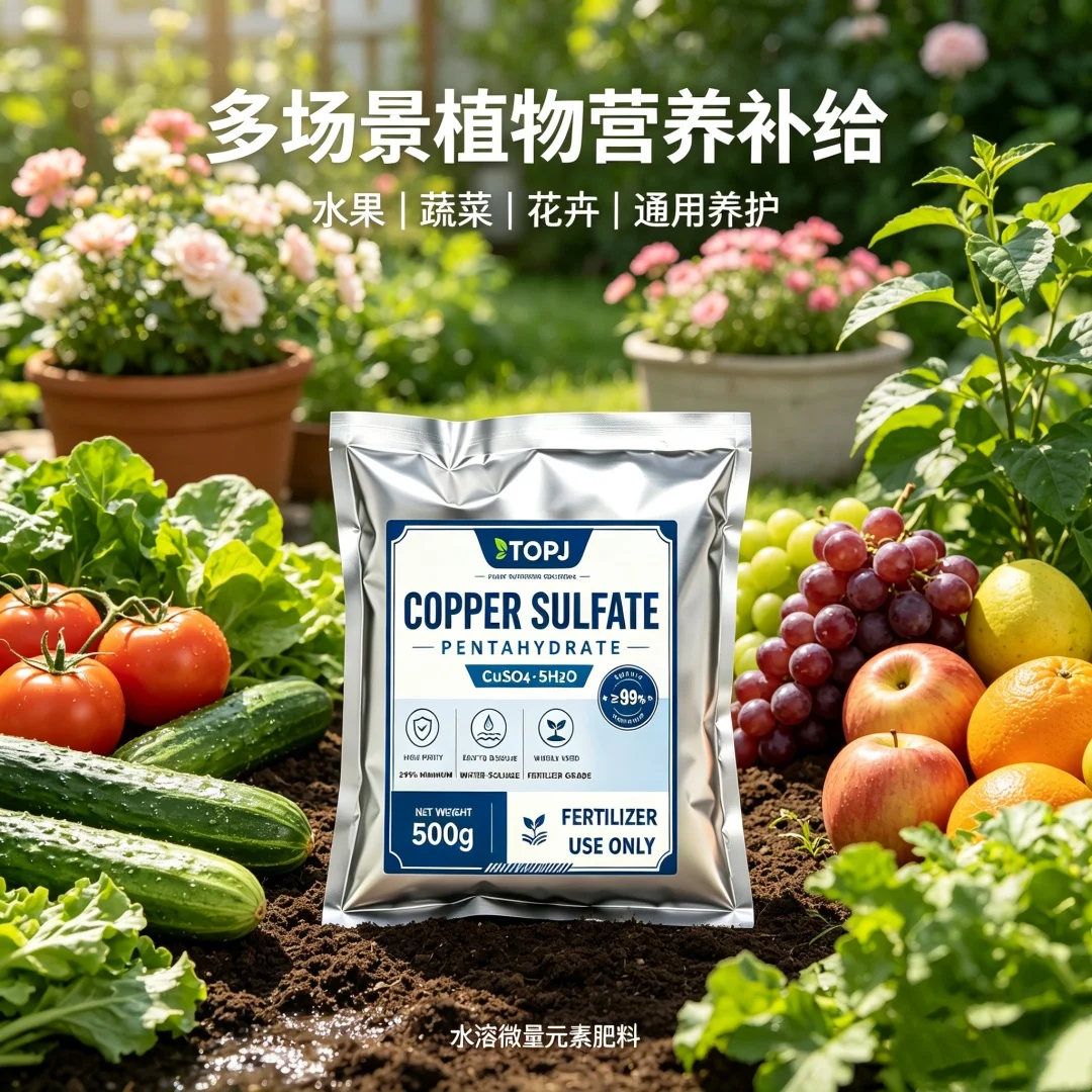 TOPJ Copper Sulfate Pentahydrate 99% CuSO4·5H2O Water Soluble Trace Element Fertilizer 500g Plant Soil Nutrition Supplement