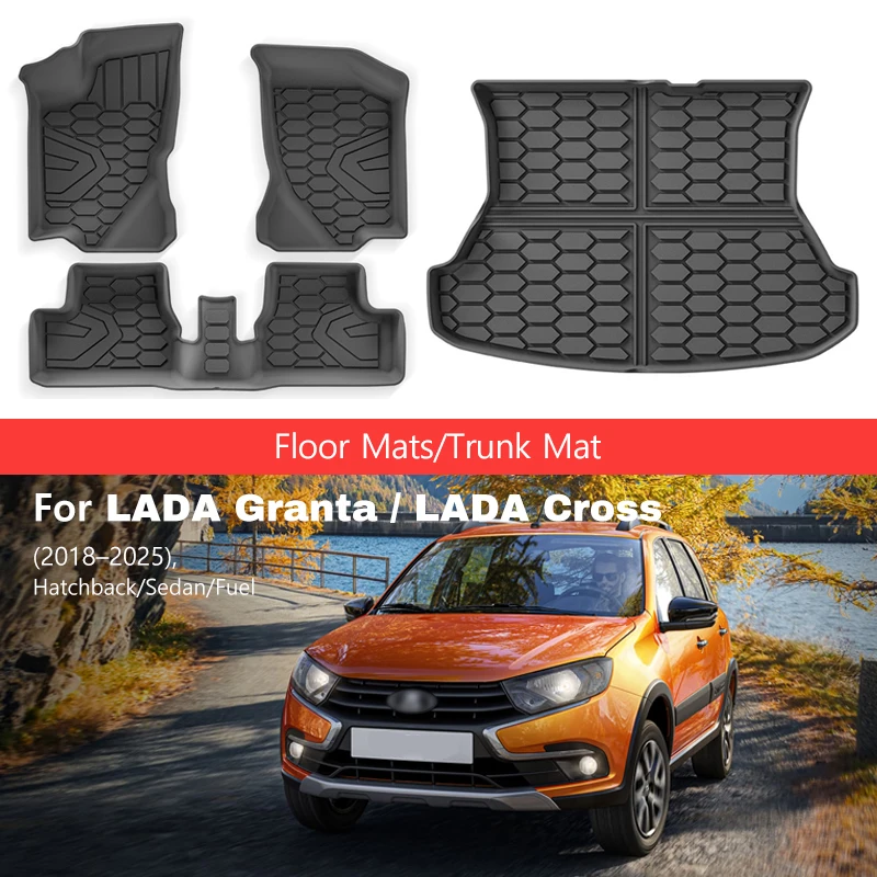 

Floor Mats Trunk Mat for LADA Granta Cross 2018 2019 2020 2021 2022 2023 2024 2025 TPE Waterproof Car Floor Liners Accessories