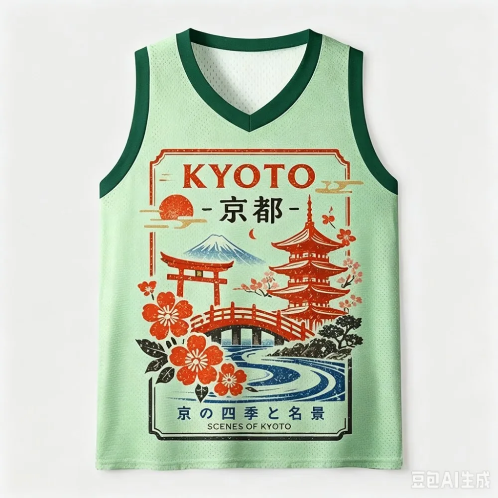 Japanese Kyoto Ukiyo-e Patterns 3D Printed Men's V-neck Vest Fashionable Breathable and Quick-drying Outdoor Sports Y2K Clothing