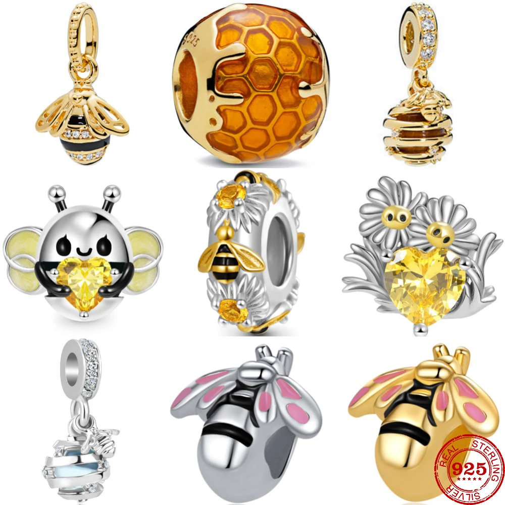 2023 New Hot Sale 925 Sterling Silver Flower Bee Honey Charms Beads Fit Original Pandora Bracelet DIY Fashion Woman Jewelry Gift