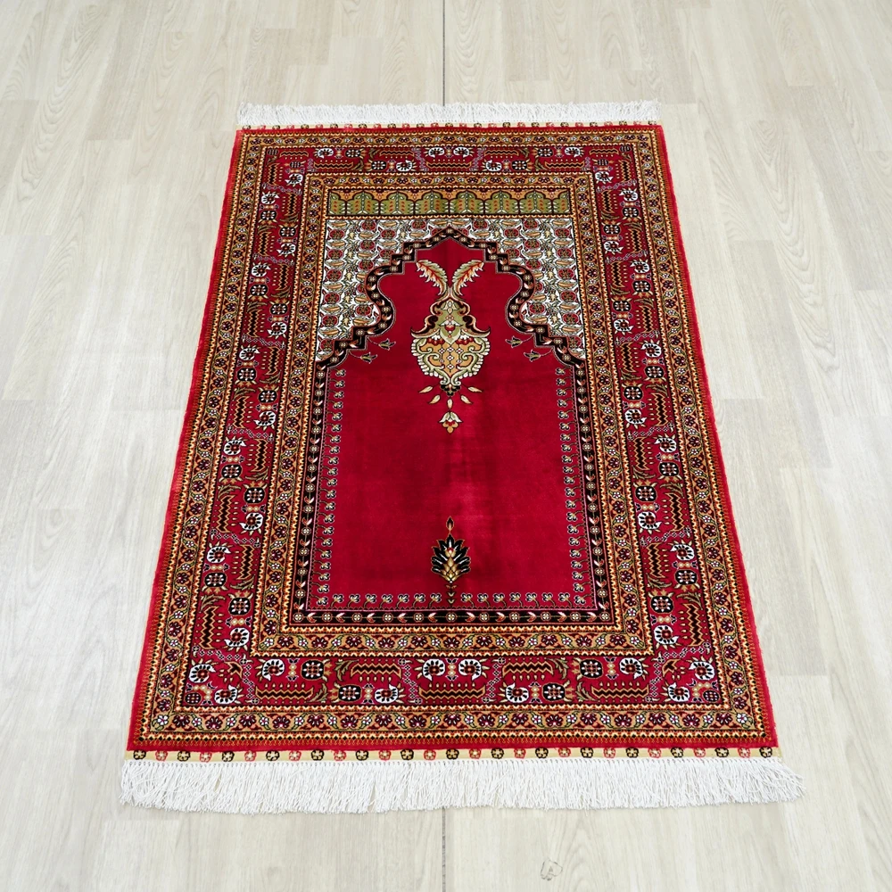 82x134cm Silk Prayer Rugs Muslim Super Soft High Density Handmade Persian Praying Mats Oriental Home Decor Bedroom