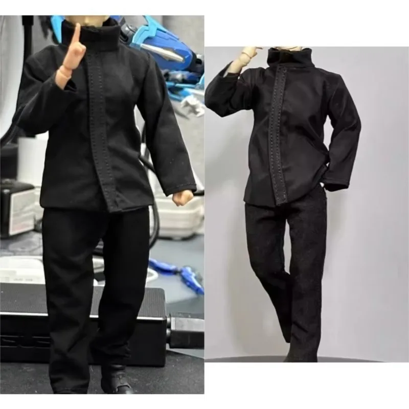 

1/12 Scale Action Figures Black High Collar Coat Pants Suit Handmade Male Soldier Clothes Model for 6inch Romankey Body