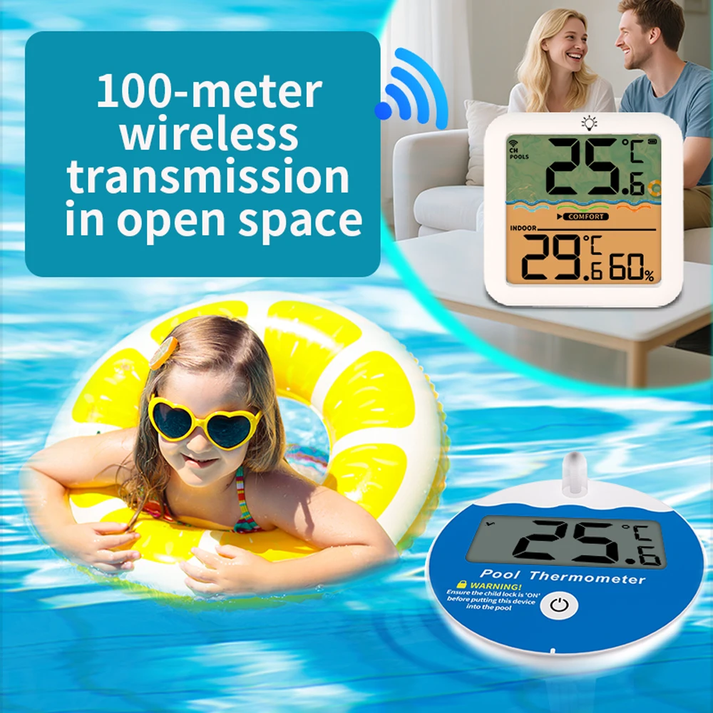 INSOMA 2in1 Floating Pool Thermometer 100m Wireless Digital Temperature Monitor For Pool Spa Bath Tub