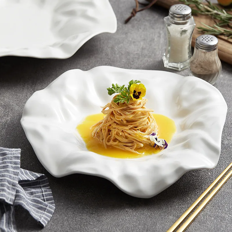 Breakfast Afternoon Tableware Pasta Fat Reduction Serving Home Dessert Ceramic Crease Dinner Plates