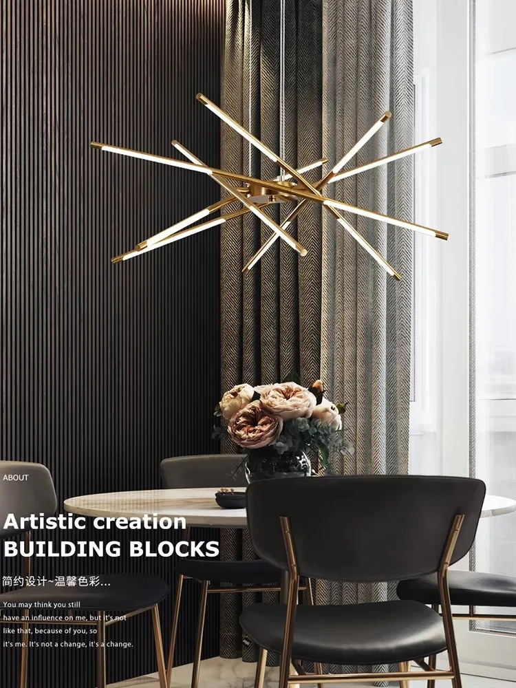 

Modern Light Luxury Dining Room Chandelier Strip Art Nordic Lamps for Cafe and Bedroom