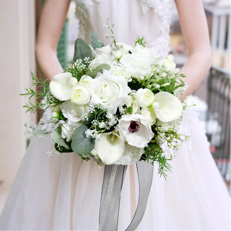 Mori white-green bride holding bouquet Korean wedding photo props simulated flower
