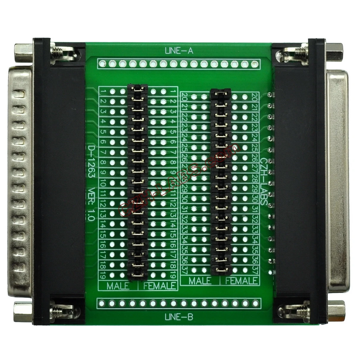 CZH-LABS D\'sub DB37 Diagnostic Test Breakout Board, DSUB DB37 Connector Male to Female.