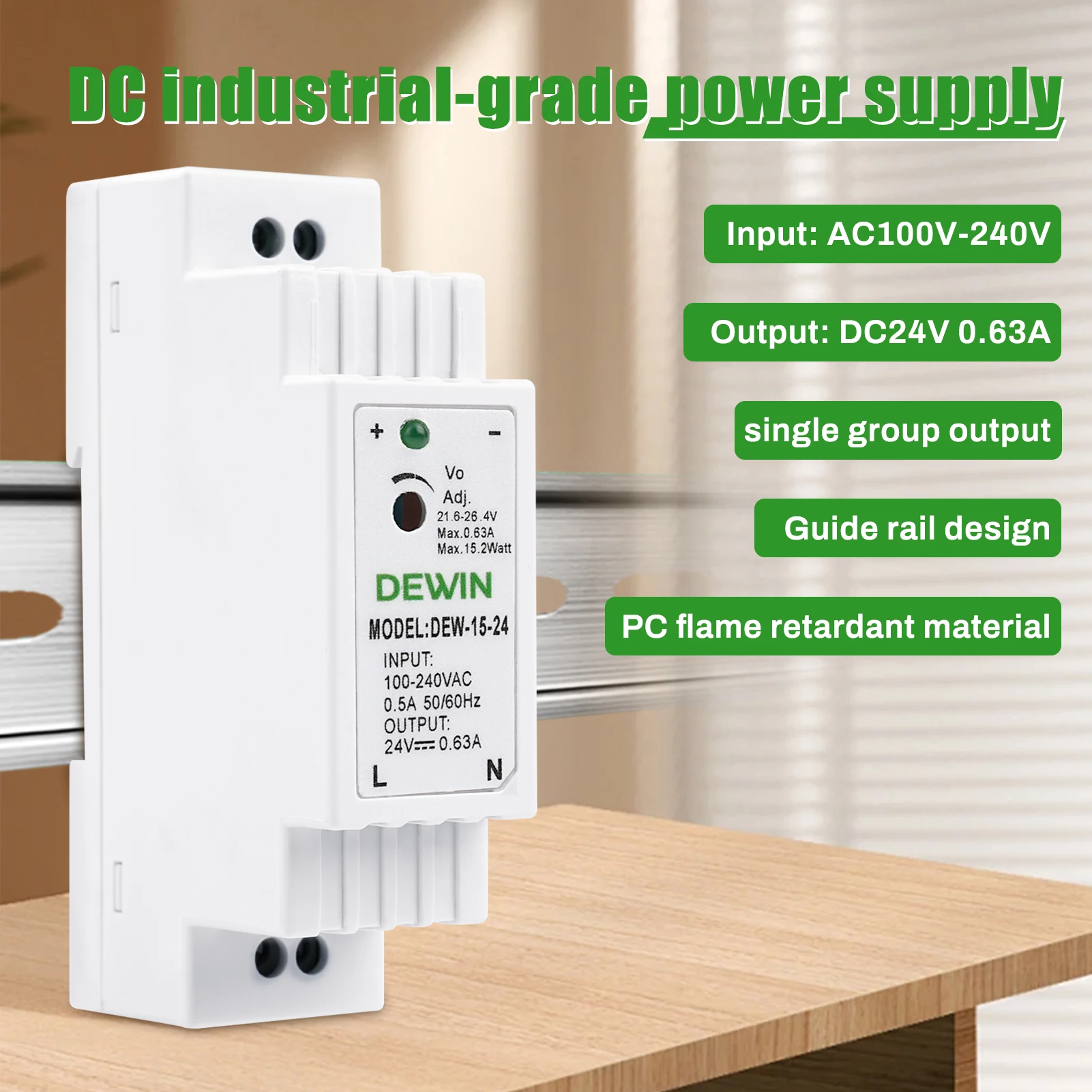 

DEWIN DEW-15-24 Industrial DIN Rail Power Supply 24V 0.63A 15W Switching Power Supply Transformer Switching Power Supply Switch