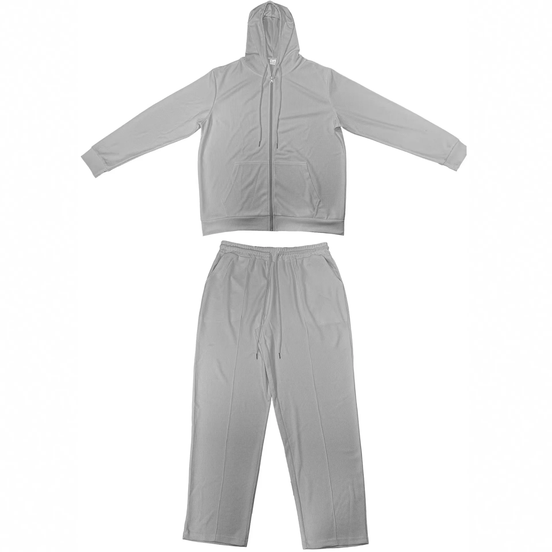 

2026 European American Hooded Zip Up Sweatshirt Knit Coat Loose Sports Casual Tracksuit 2 Piece Set For Men Women