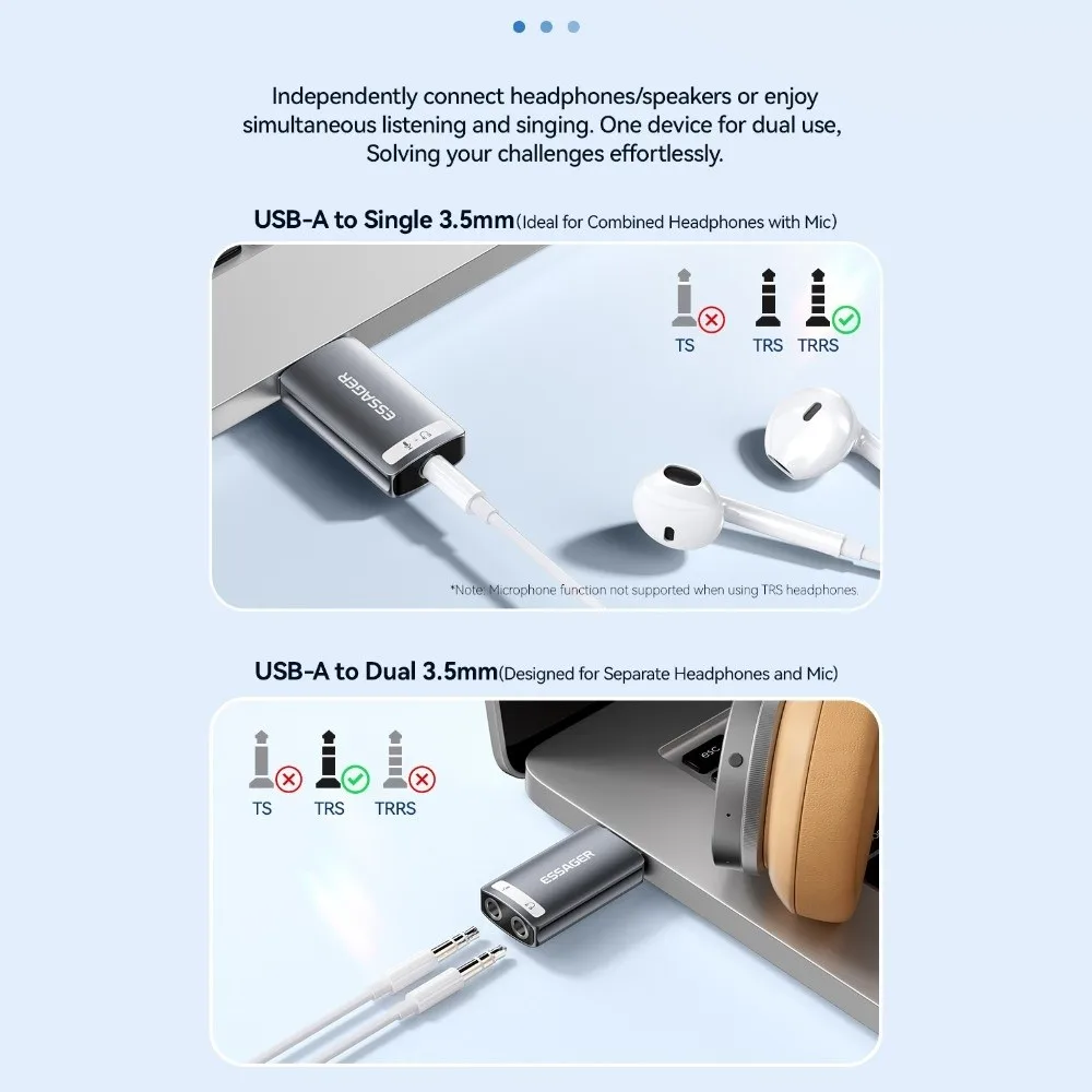Stereo Headset USB Sound Card Audio Adapter Professional External Sound Card Metal Shell Aluminum Alloy USB To 3.5mm Sound Card