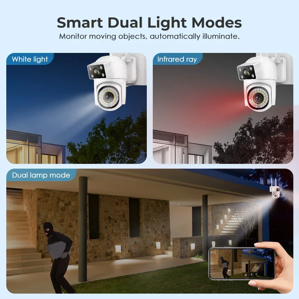 Cámara IP 4K 8MP WIFI HD PTZ cámaras de vigilancia CCTV de doble lente Zoom Digital 8X seguimiento humano automático al aire libre IP66 impermeable