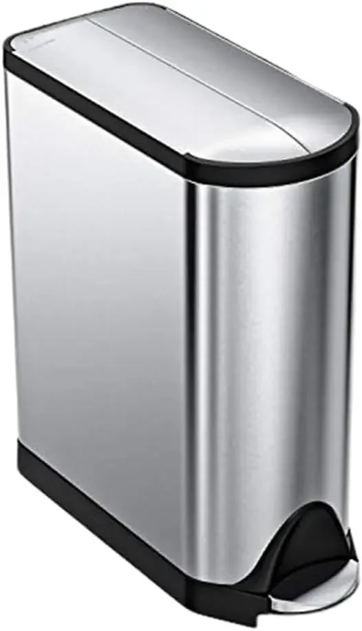 40 Liter / 10.6 Gallon Dual Compartment Butterfly Lid Kitchen Recycling Step Trash Can, Brushed Stainless Steel