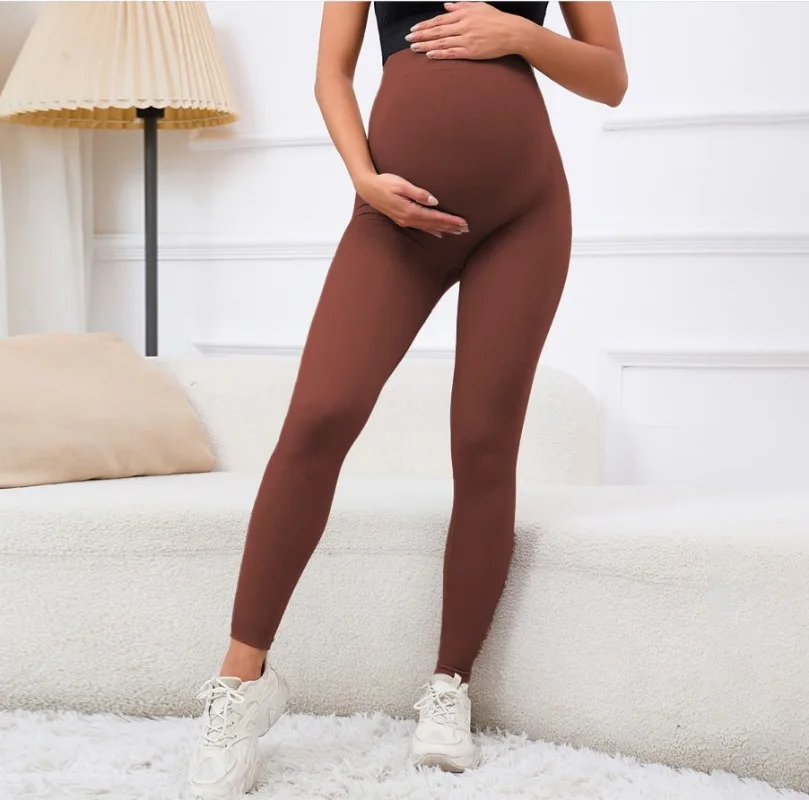 calcas-de-maternidade-marrom-2026-nova-chegada-leggings-longas-com-suporte-abdominal-alta-elasticidade-secagem-rapida-e-sem-compressao-na-barriga