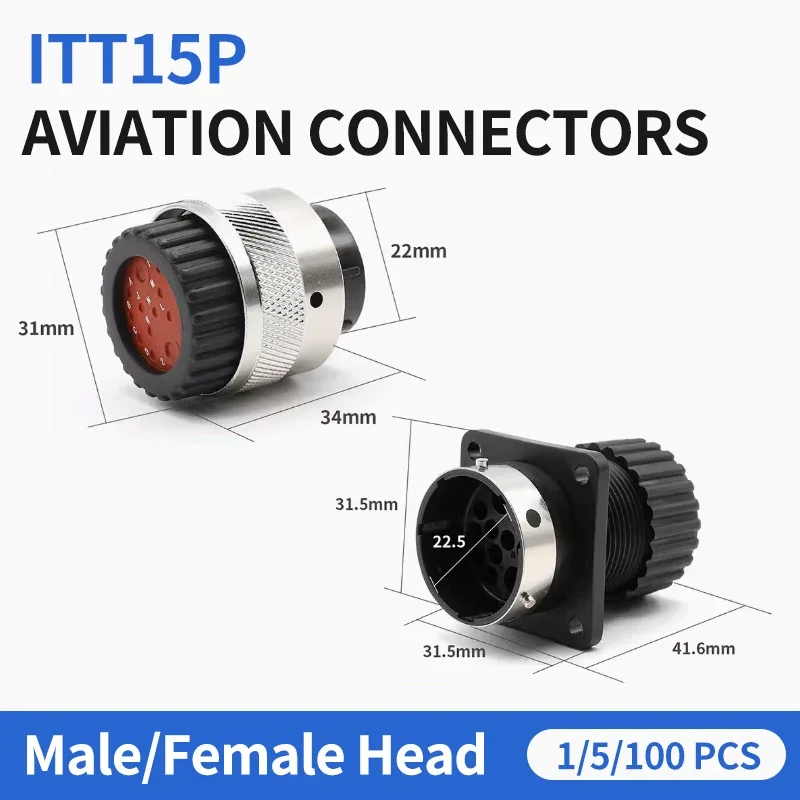 1/5/100 PCS 15Pin ITT Aviation Wiring Plug Auto Waterproof Connector Terminal 192900-0581 192900-0582