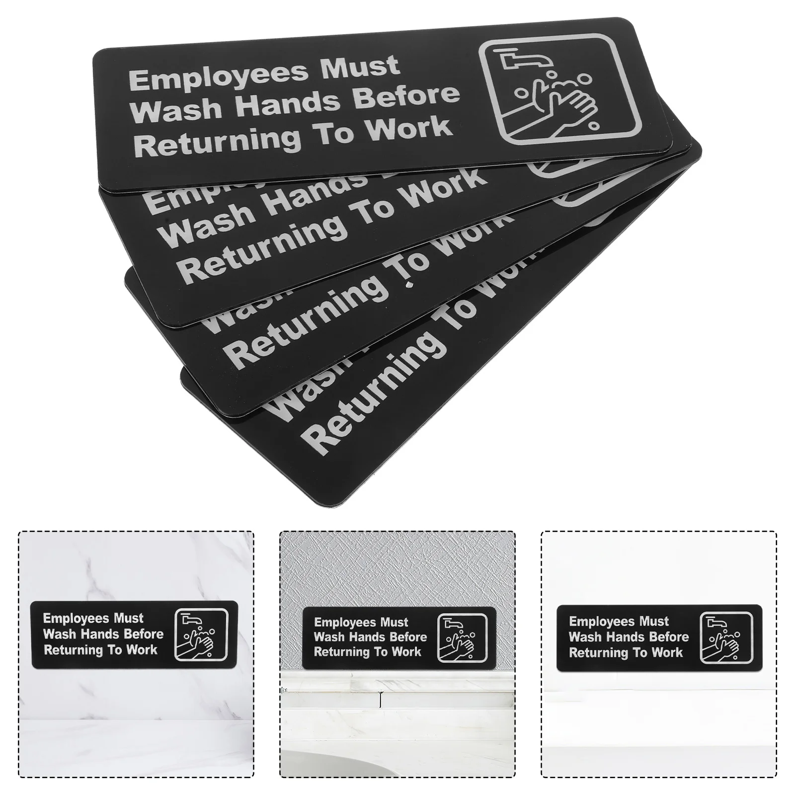 

4Pcs Employees Must Wash Hands Sign Acrylic Self Adhesive for Office Hotel Restroom Workplace Handwashing Reminder Compliance