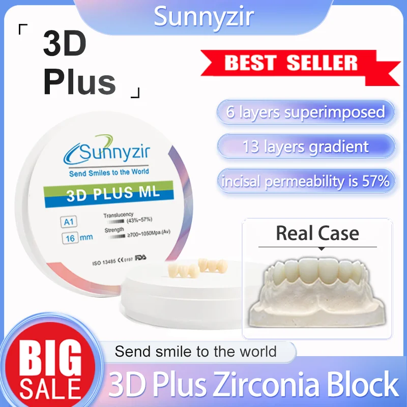 

3D Pro Dental Multilayer Zirconia Block 57% Super Translucency 6 layers Multi Color Grandience Ceramics Material for Cad Cam