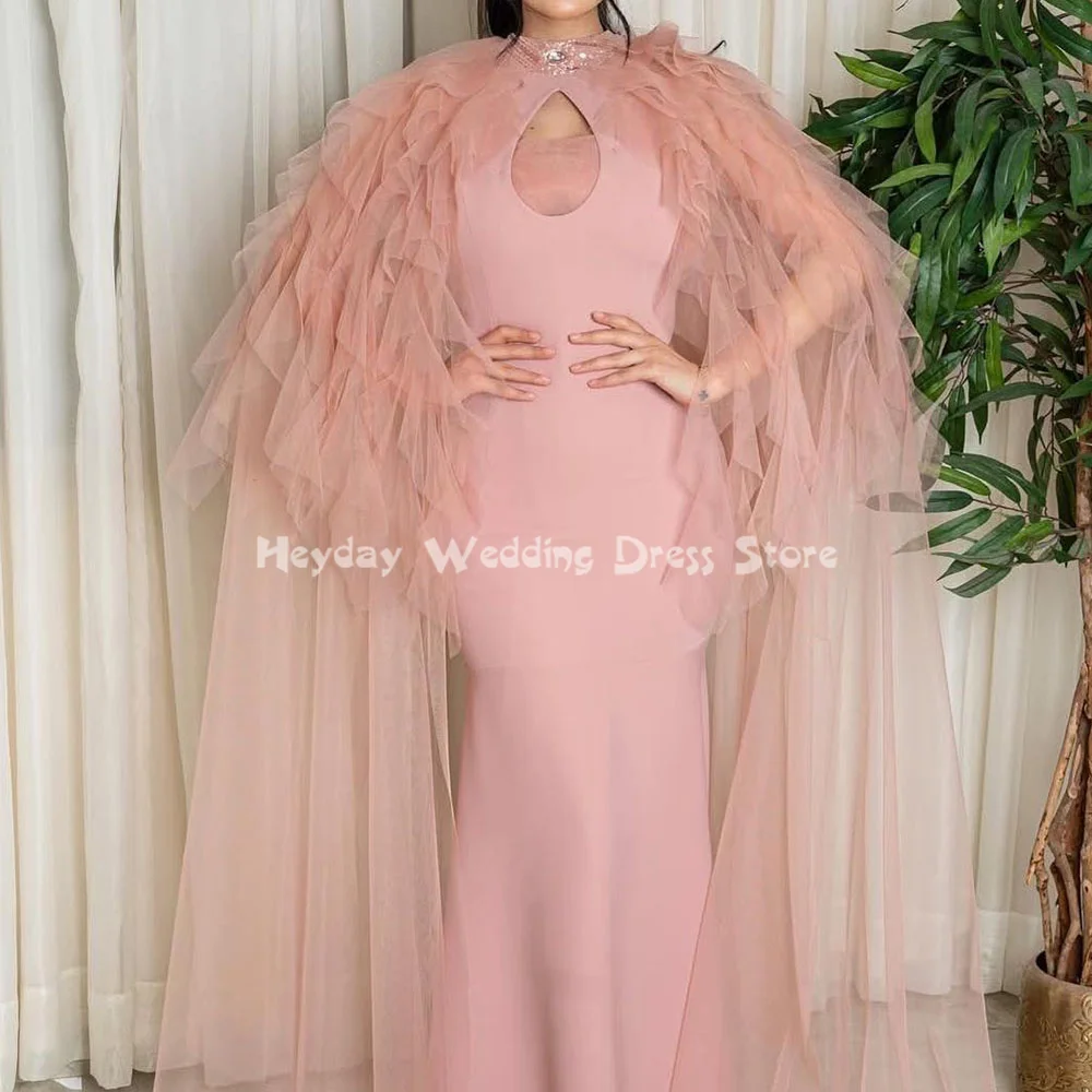 

Heyday Crepe Backless Mermaid Floor Length Evening Dresses Sleeveless With Tulle Tierde Ruffles Shawl Elegant Dresses 2025