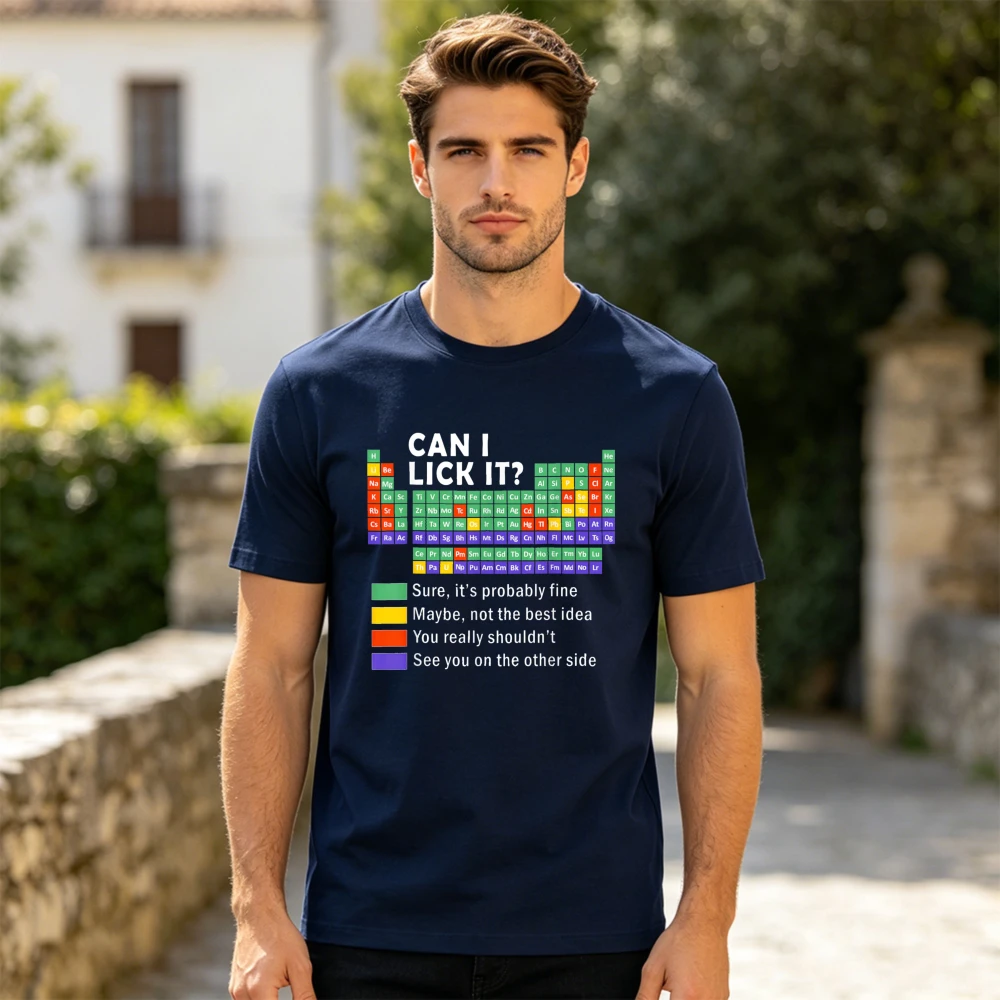 T-shirt humoristique « Peut-on lécher ça ? » avec code couleur de la table des éléments, blague de chimie, pour professeur de sciences, étudiant, vêtements pour hommes