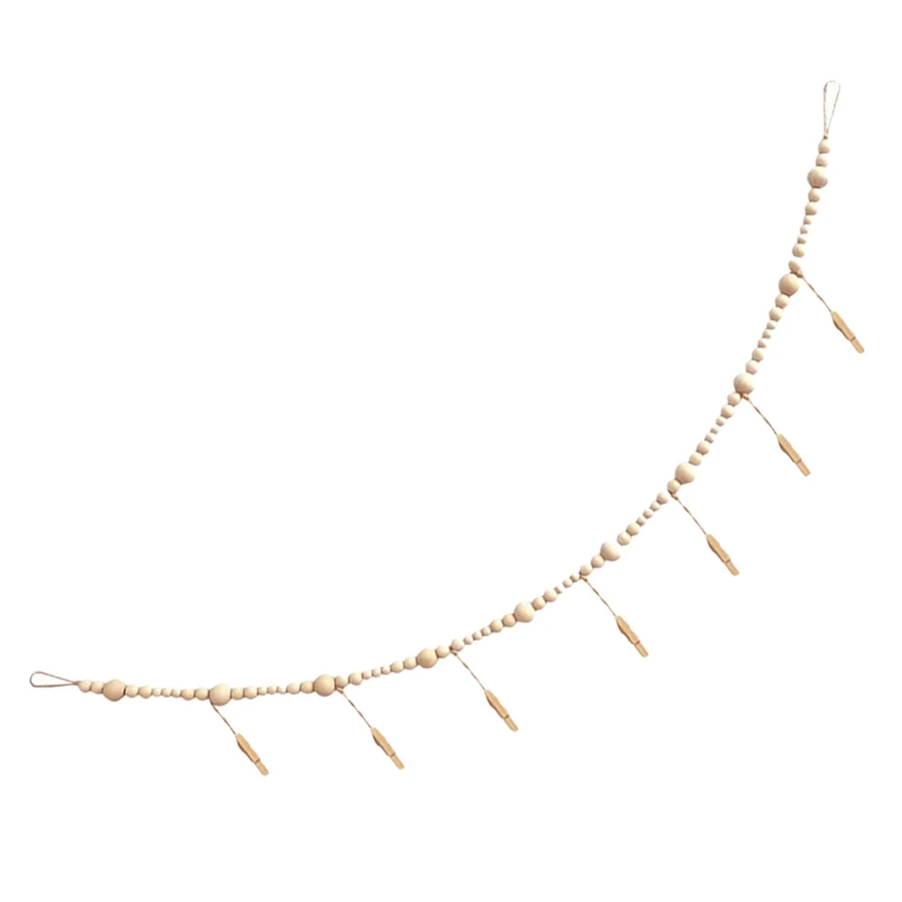 

Wood Bead Garland Photo Clips Chic Hanging Photo Hanger for Wall Home Decoration Christmas Wedding Valentine's Day Picture