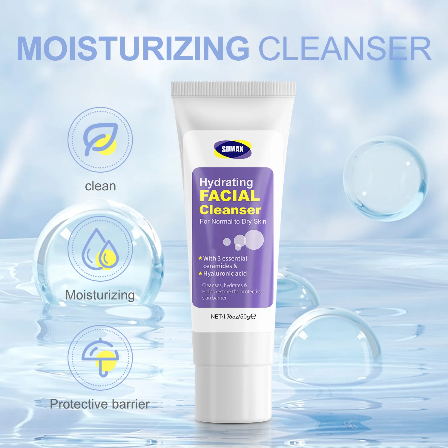 

SUMAX Hydrating FACIAL CIeanser 50g Can Be Used for Dry Skin Clean, Moisturize, and Help Restore The Protective Skin Barrier