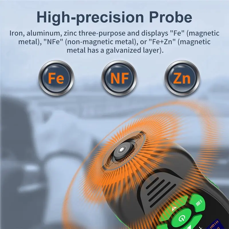 A48P-Automotive For Car Digital Meter Tool Paint Thickness Measurement Gauge F/NF Auto Detection Function Coating Thickness