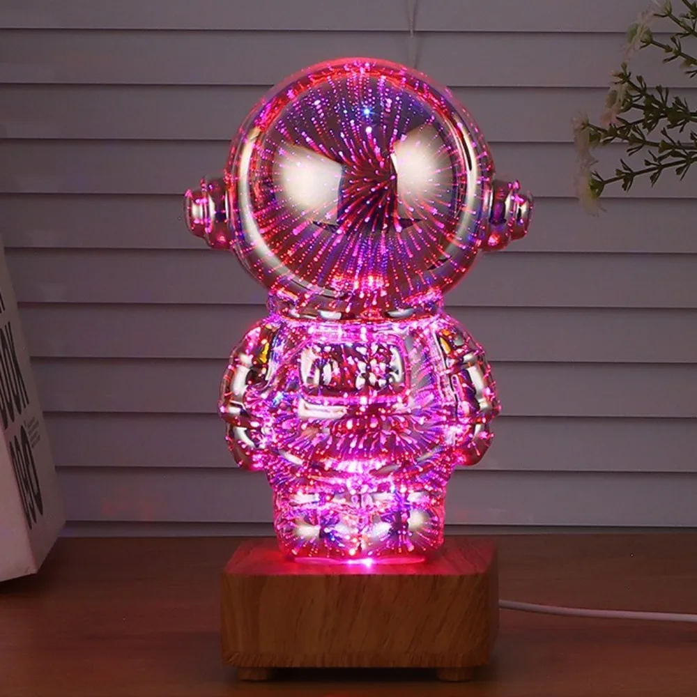LED 3D Astronaut Firework Night Light Glass Figurine USB Projector Lamp Sculpture Aesthetic Color Changeable Ambient Lamp Kids