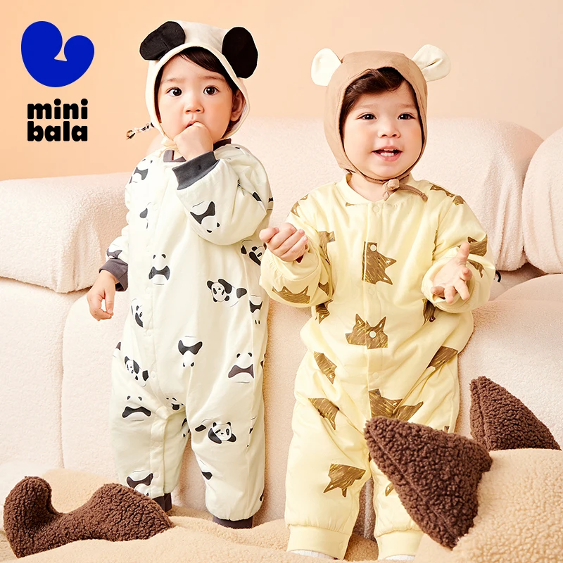 

Mini Balabala Baby Romper 2025 Winter Thick Cotton Padded Soft One-Piece Jumpsuit for Infants
