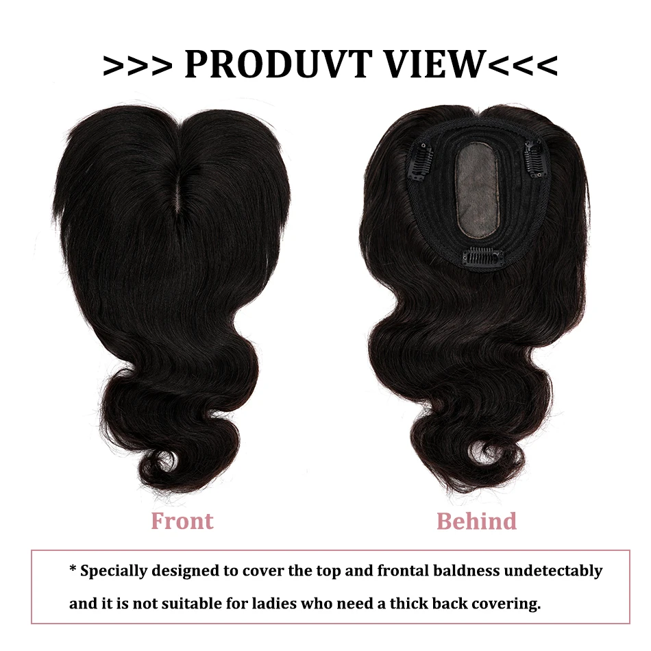 10x12cm Body Wave Human Hair Toppers with Bangs 100% Remy Human Hair for Women with Thin Hair Natural Black Hairpiece Clip Ins