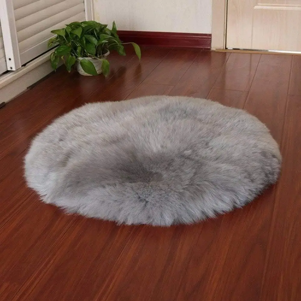 Afbeelding 3: Imitatiebont tapijt rond 90 cm zacht lang haar grijs shaggy tapijt, slaapkamertapijt imitatie schapenvacht, boho pluizig tapijt, fauteuiltapijt, kindertapijt, woondecoratie