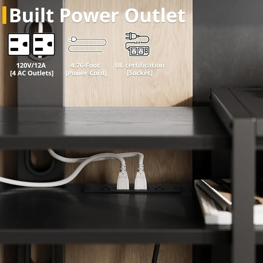 حامل تلفزيون 79 بوصة لأجهزة التلفاز حتى 85 بوصة مع حامل على الحائط ومخرج طاقة مدمج وحدة تخزين 3 طبقات مع إطار فولاذي حديث E