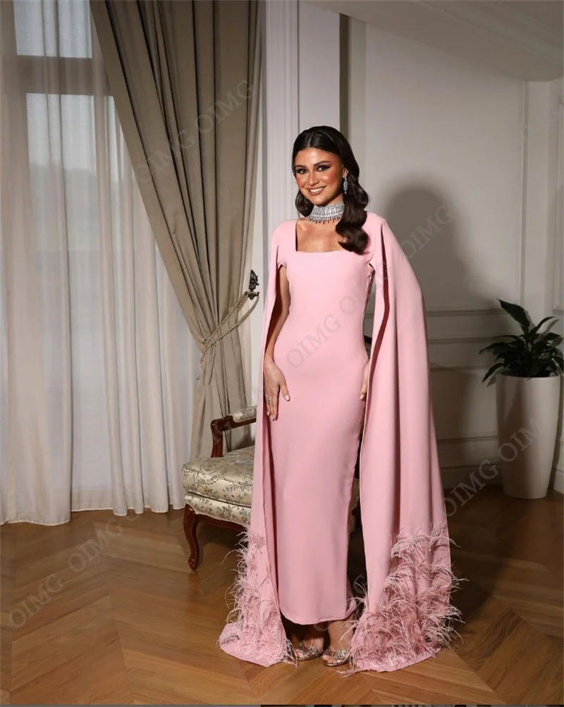 OIMG Green Feather Prom Dresses Long Sleeves Feathers Vintage Saudi Arabic Women Evening Gowns Occasion Formal Party Dress