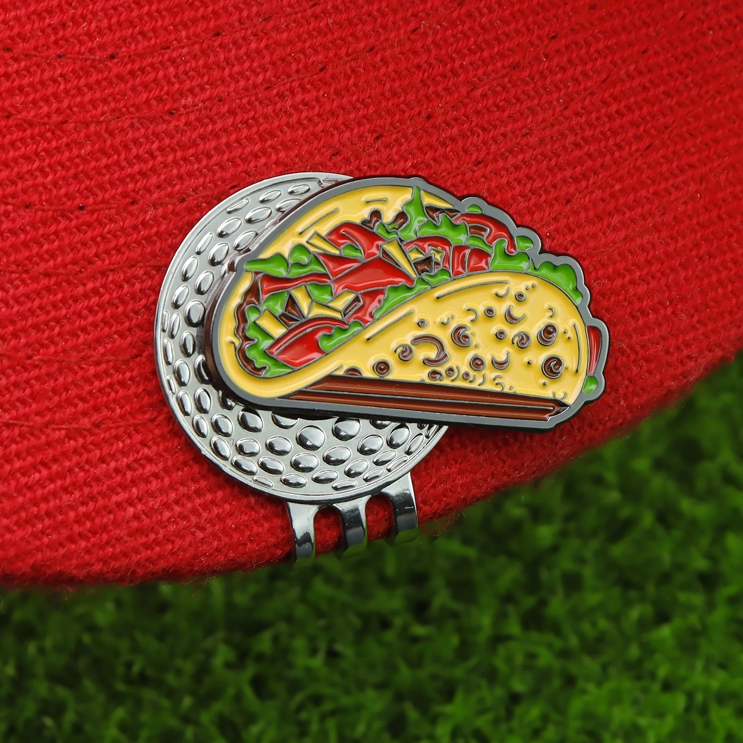 Unique tortilla-shaped golf ball logo, available in multiple colors. Unisex golf accessory, perfect for holiday desk gifts.