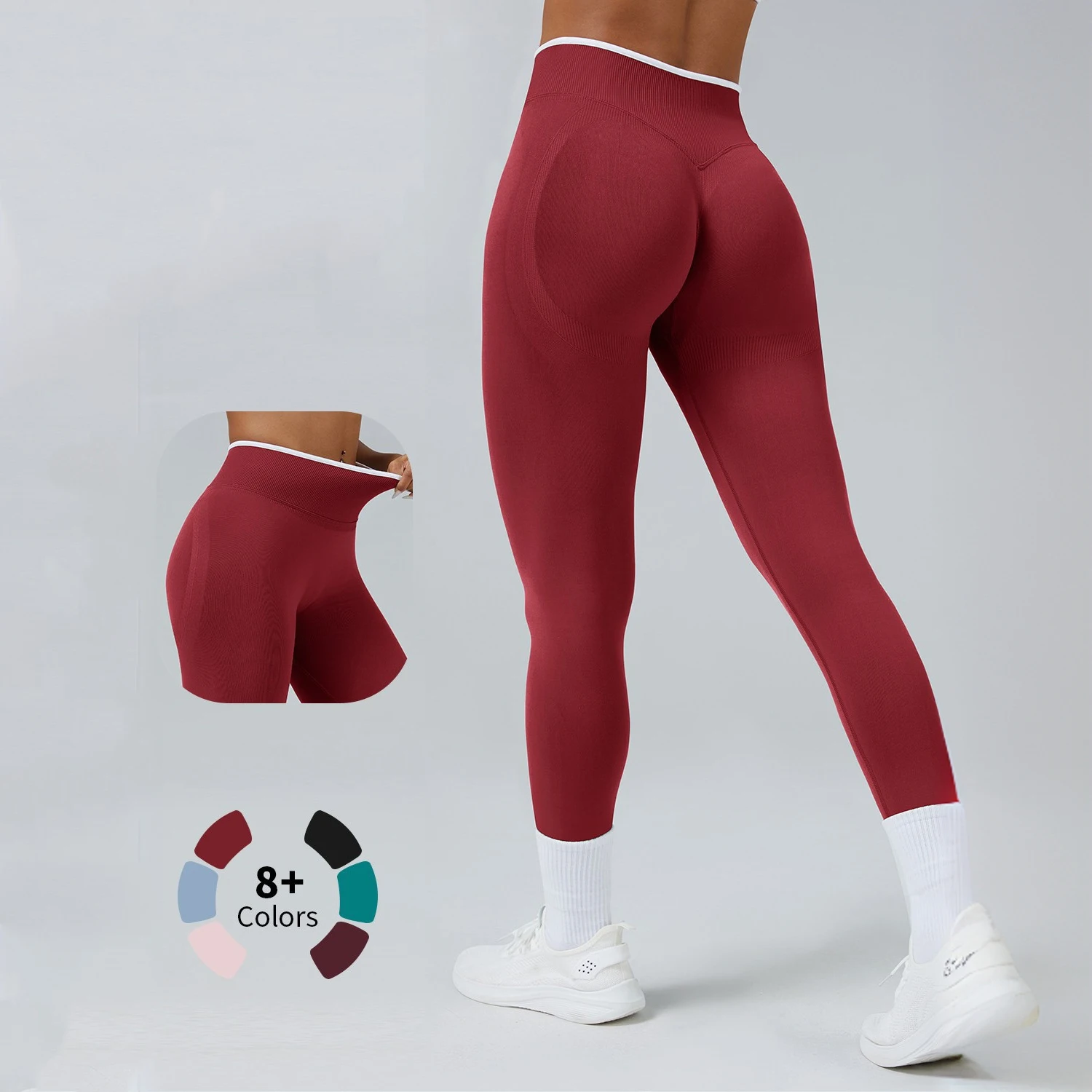 Contrasting Yoga Pants Women Hip High Waist Tummy Lifting Sports Tight Leggings Gym Exercise Running Fitness Sportswear