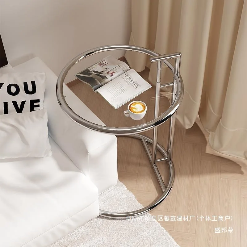 

Elevating Transparent Tea Table,Glass Circular Coffee Table,Photo Taking Edge Table,Stainless Steel Sofa Corner Tables Furniture