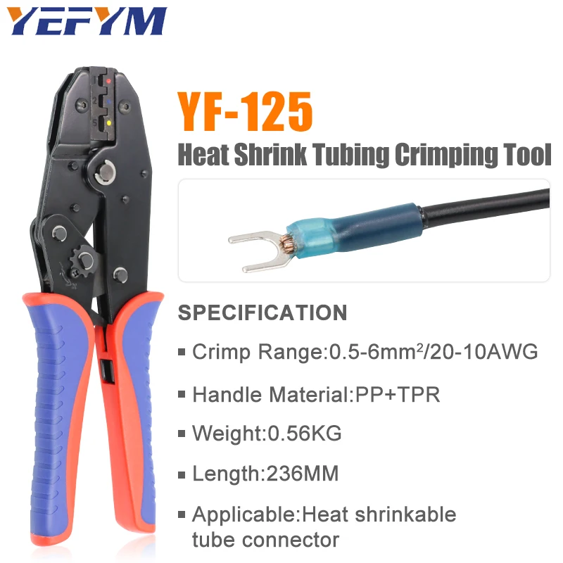 Butt Splice Heat Shrink Connectors Crimping Tool YF-125 20-10AWG Ratcheting Wire Crimper Pliers Ratchet Terminal Crimp Tools