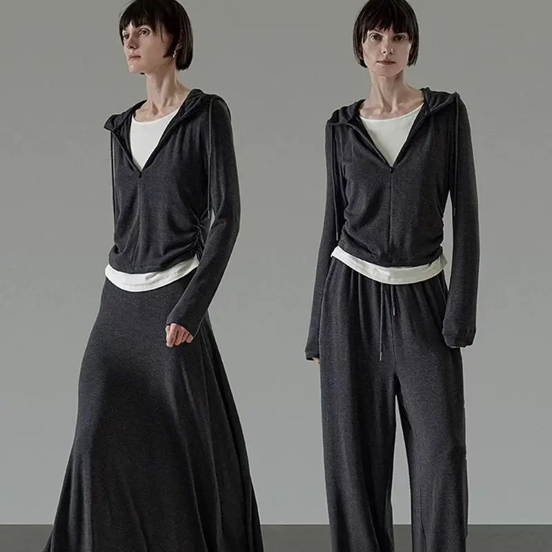 Ele – ensemble de vêtements de sport pour femmes, ample, amincissant, Long, droit, pantalon décontracté, sweat à capuche, t-shirt, ensemble de pièces, tenues d'automne